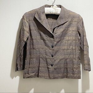 DEBORAH PARKER Women’s Brown Texture Stripe Lagenlook Top Made In England S